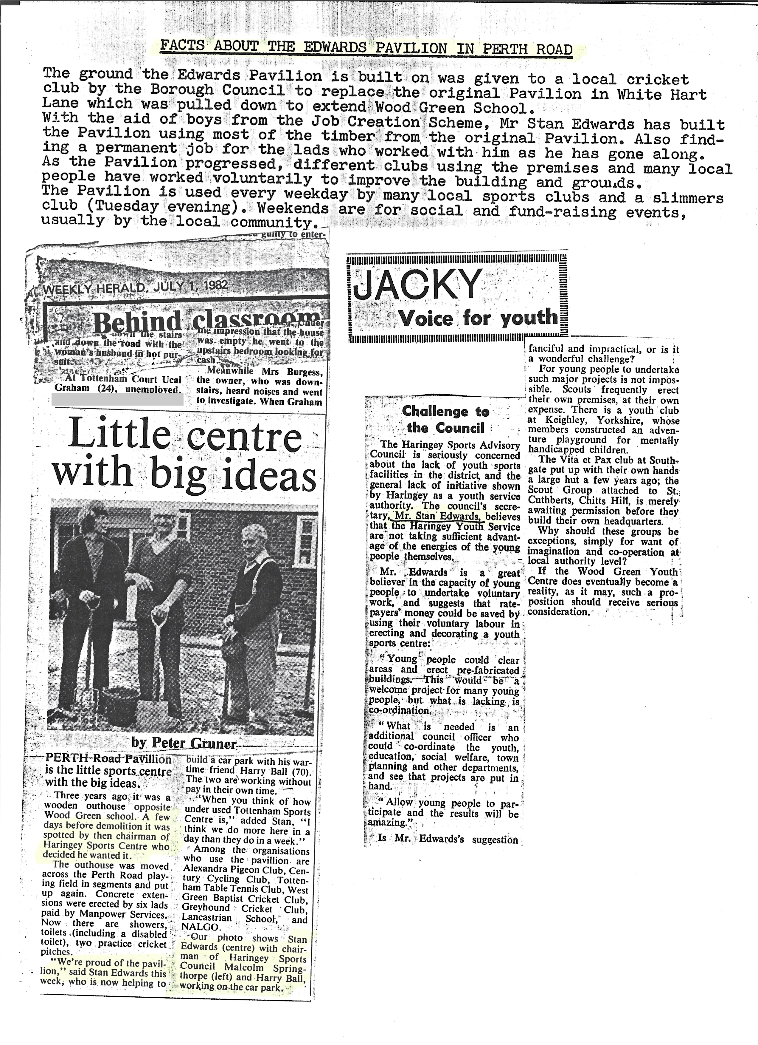 Pavilion facts, Little centre with big ideas and the Jacky youth column.