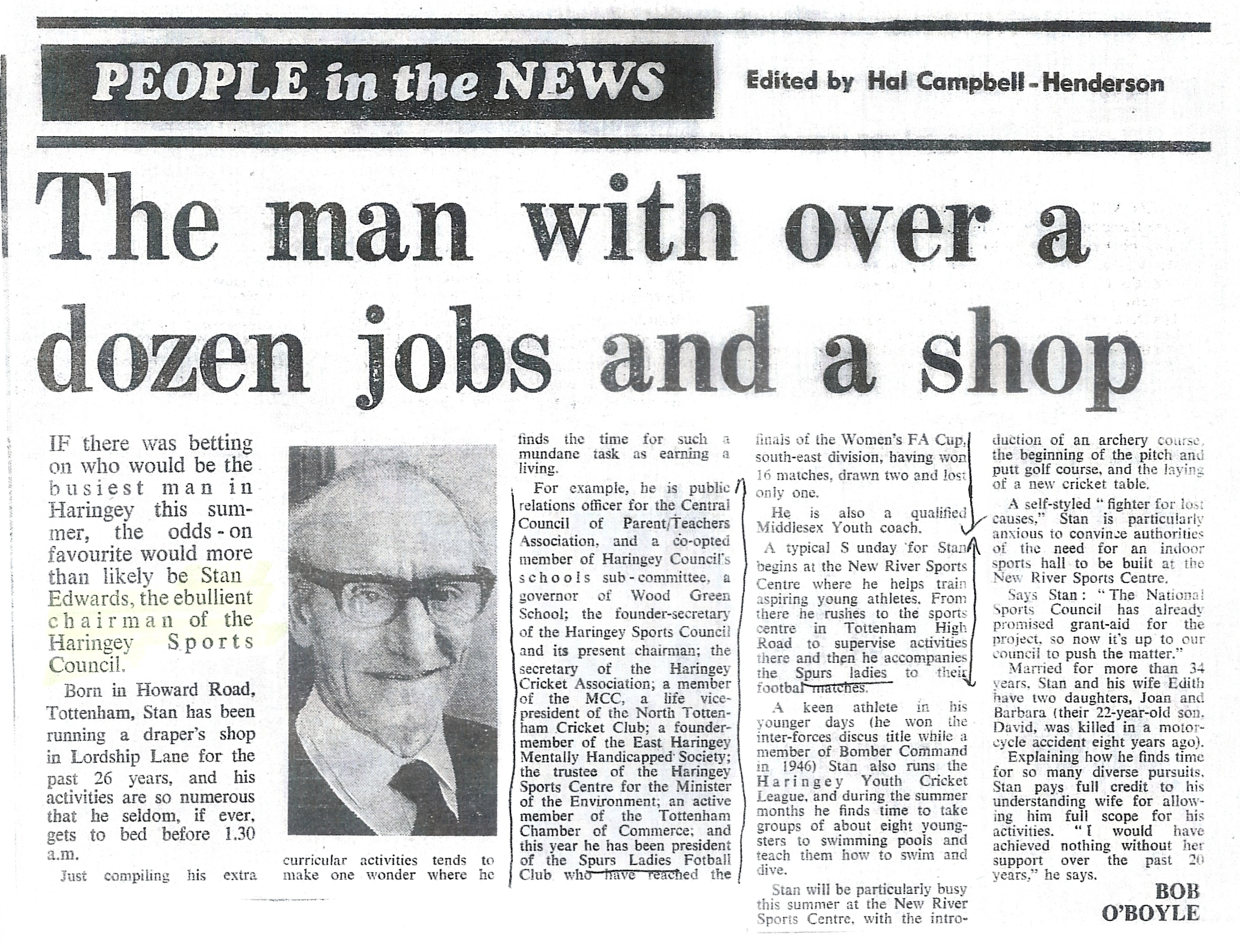 The man with over a dozen jobs and a shop, Bob O'Boyle, undated