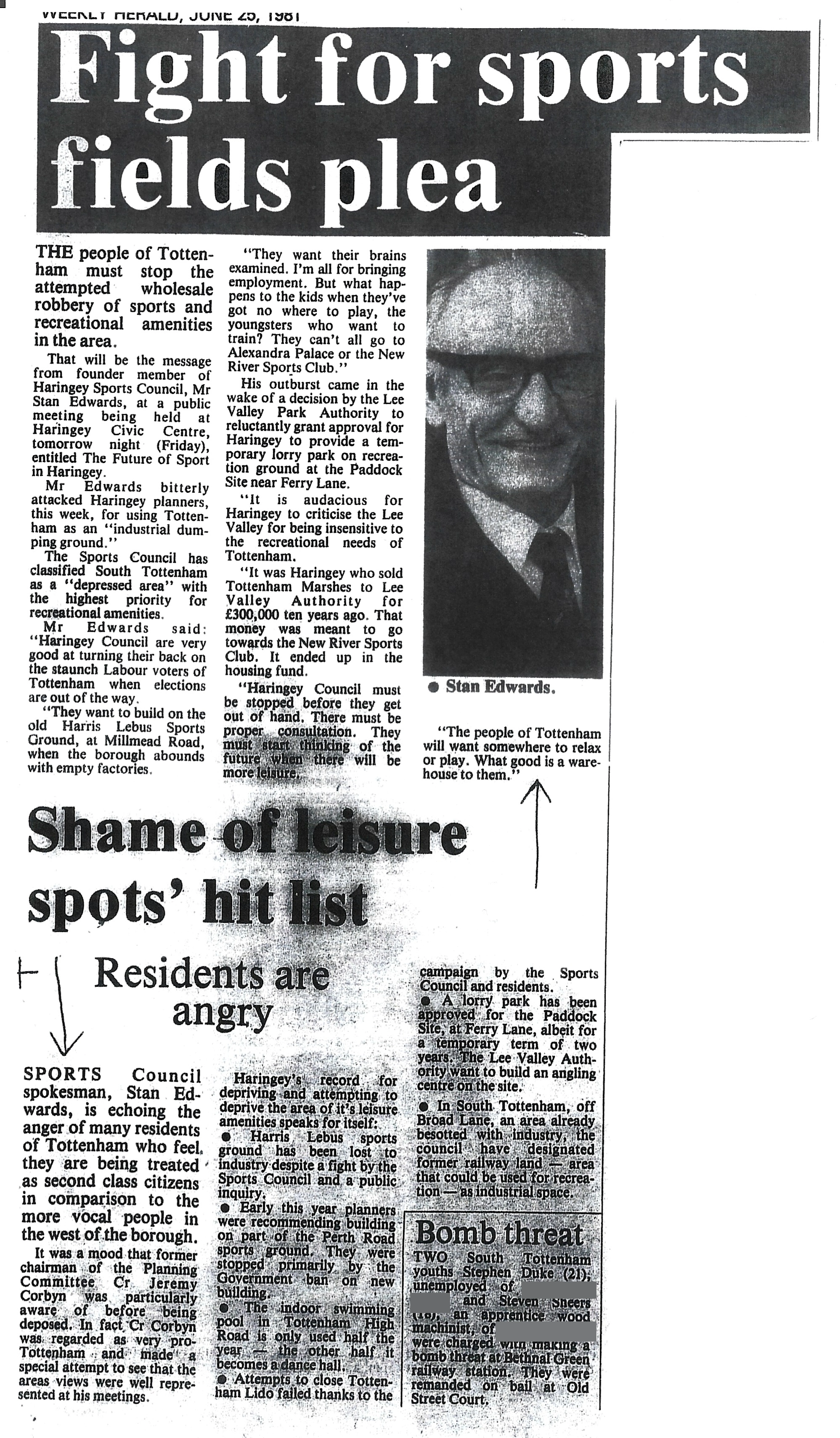 Fight for sports fields plea, Weekly Herald, 25 June 1981.