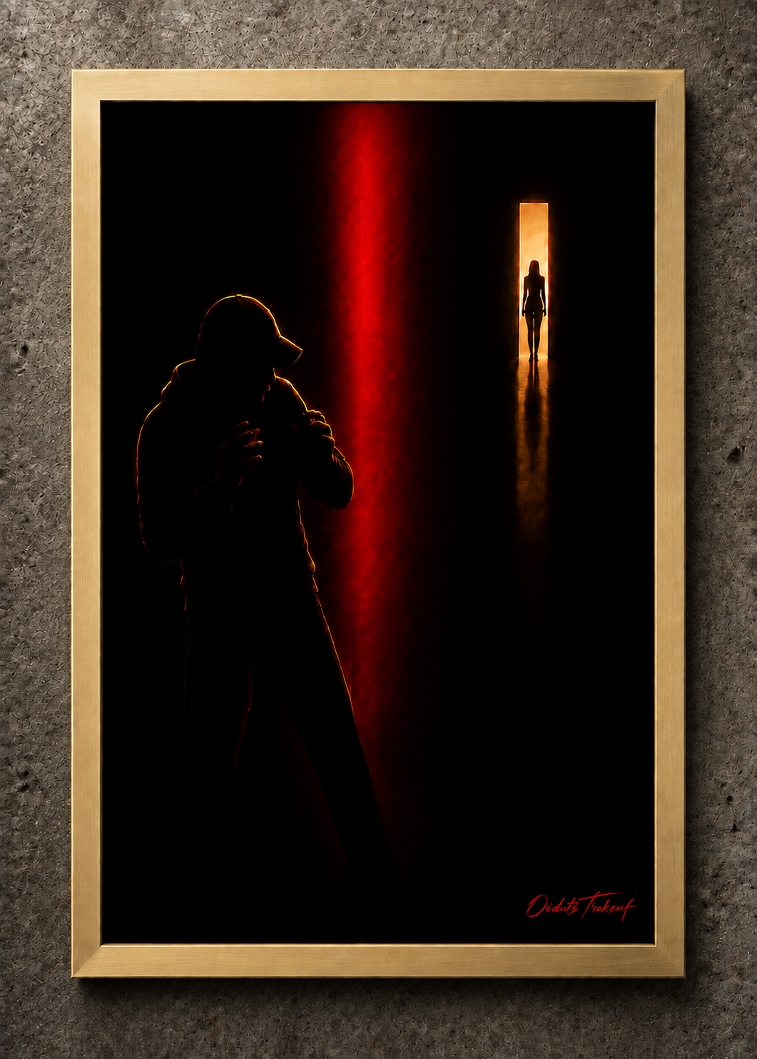 Fear artwork in a gold frame: full frame, illustrative mockup